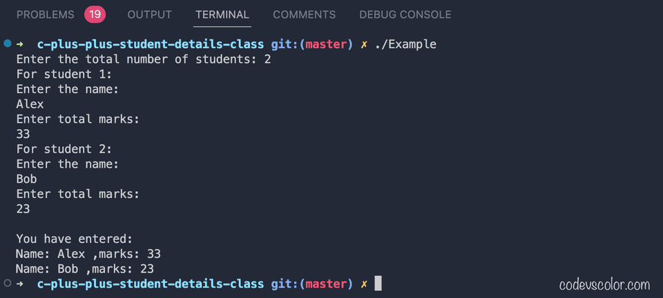 C++ program to store student details using class - CodeVsColor