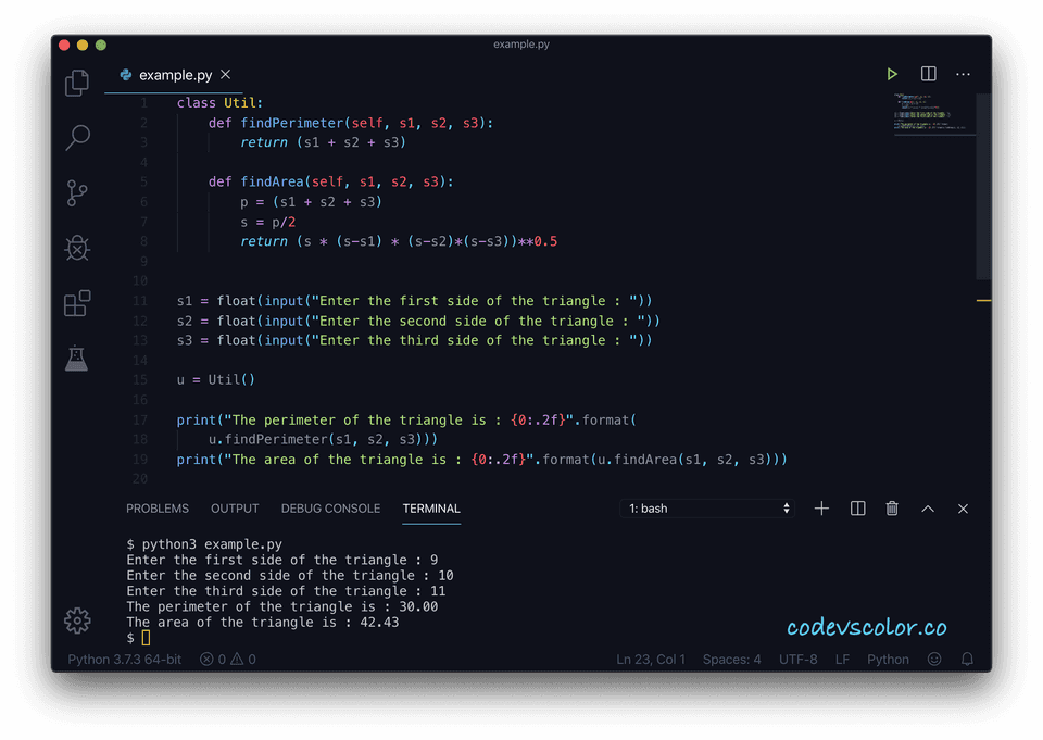 Python program to find the area and perimeter of a triangle - CodeVsColor