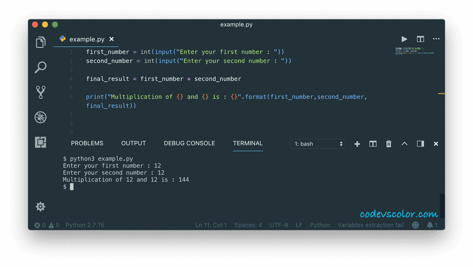 Find out the multiplication of two numbers in Python - CodeVsColor