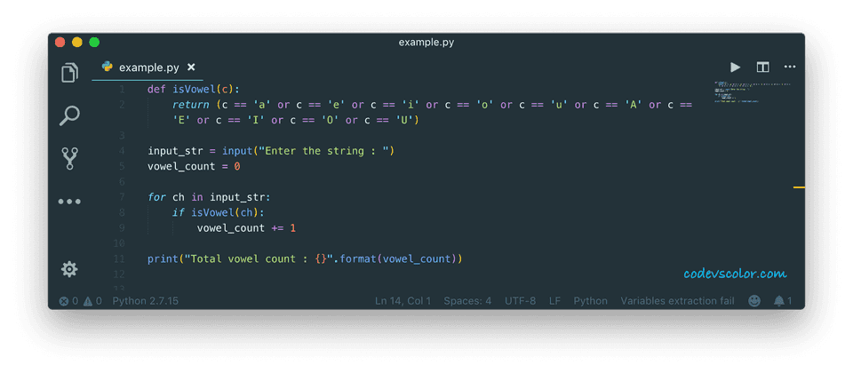 Python program to calculate total vowels in a string - CodeVsColor
