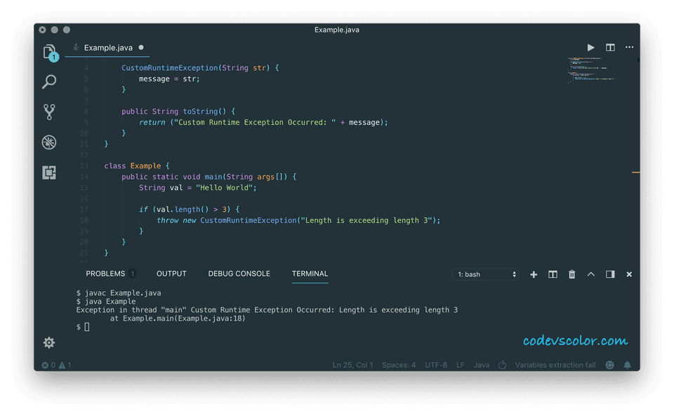Java user defined or custom exception example - CodeVsColor