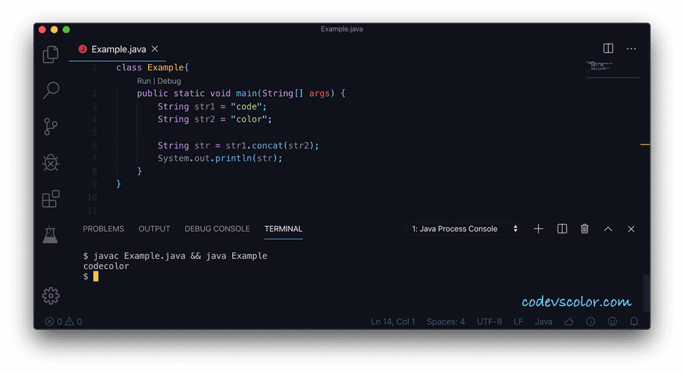 Java String concat example - CodeVsColor