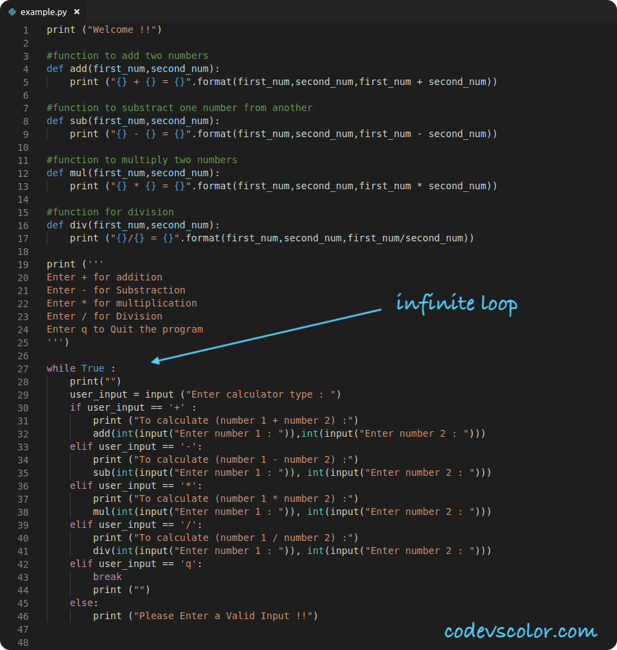 Write a simple calculator program in Python 3 - CodeVsColor