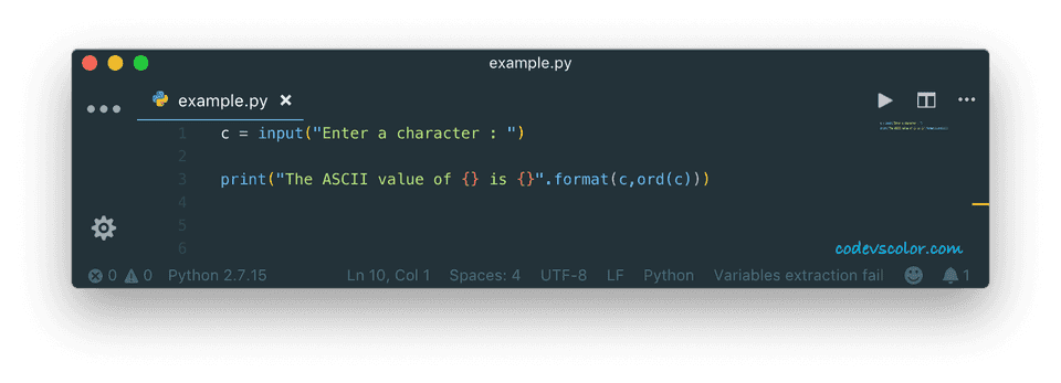 Python character to ascii code
