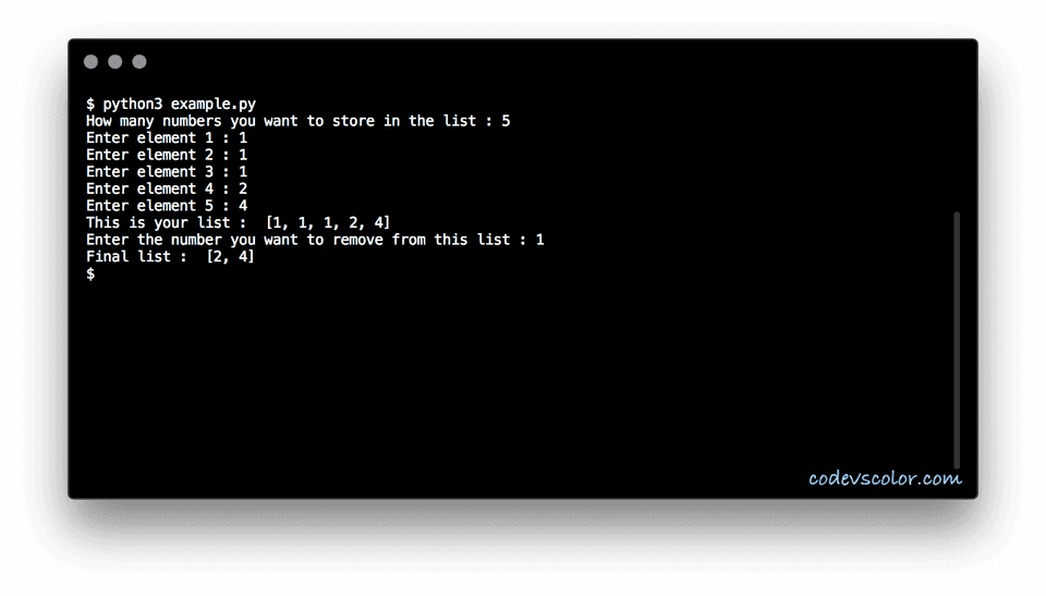 Python program to remove all occurrence of a value from a list ...