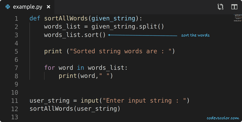Python program to sort all words of a string in alphabetical order ...
