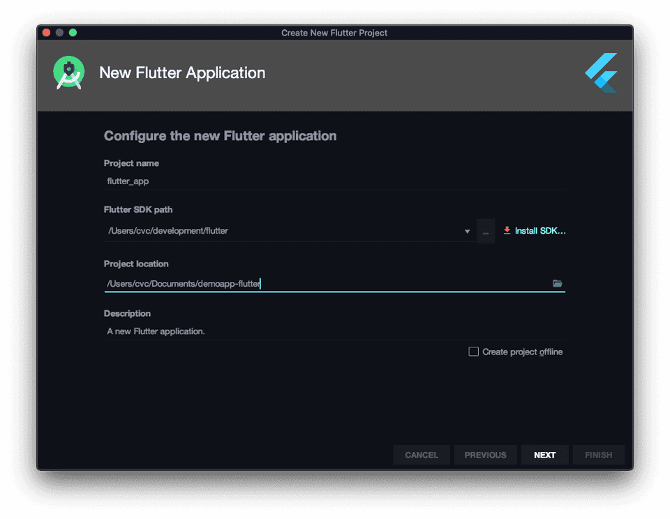 Create a basic flutter project in Android Studio - CodeVsColor