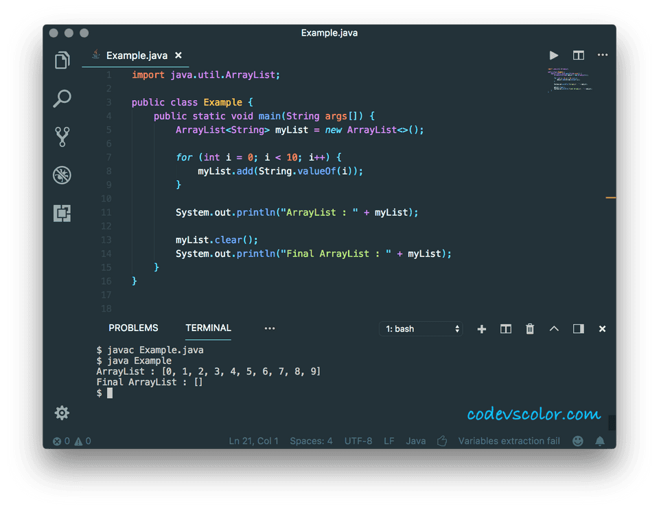 Java Example to empty an Arraylist - CodeVsColor