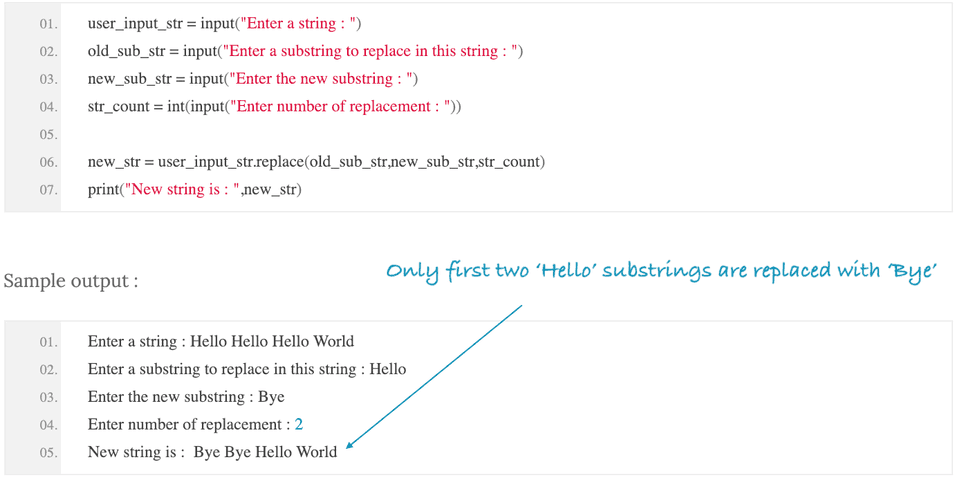 Python program to replace single or multiple character,substring in a ... image.