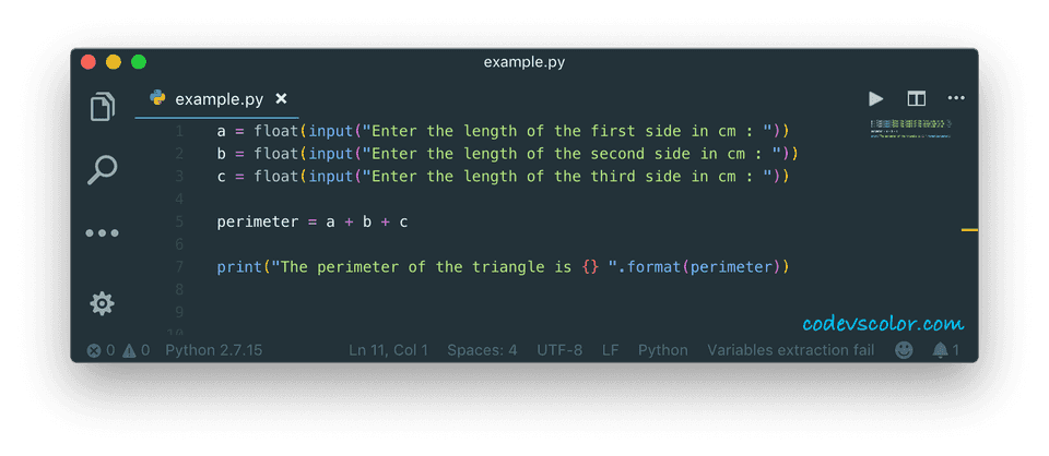 Python program to find out the perimeter of a triangle - CodeVsColor