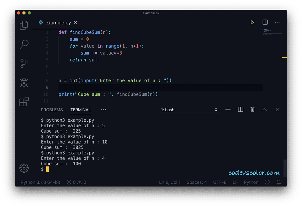 Python program to find the cube sum of first n numbers - CodeVsColor