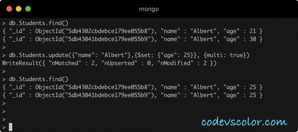 MongoDB update multi document
