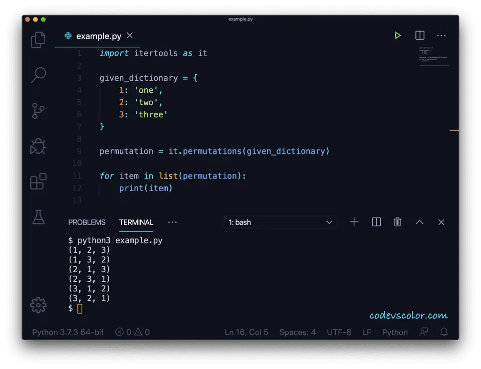 Python permutation dictionary