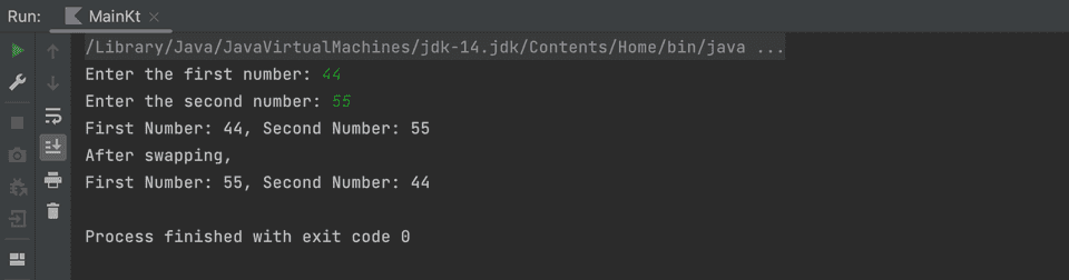 Kotlin example swap two numbers