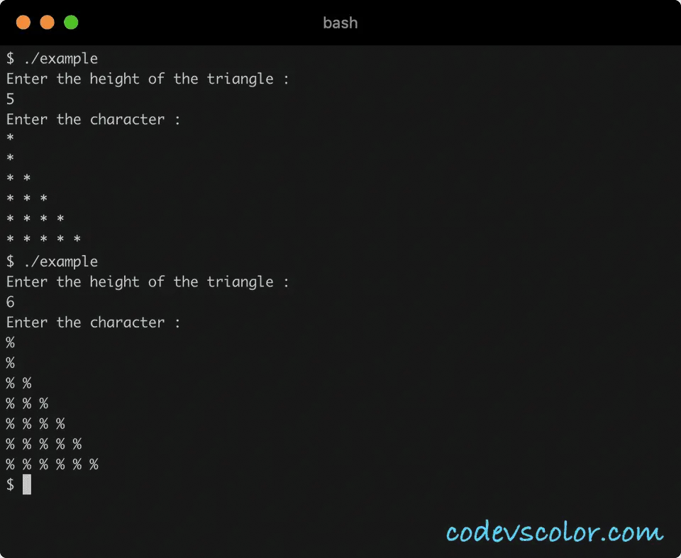 C++ half pyramid character