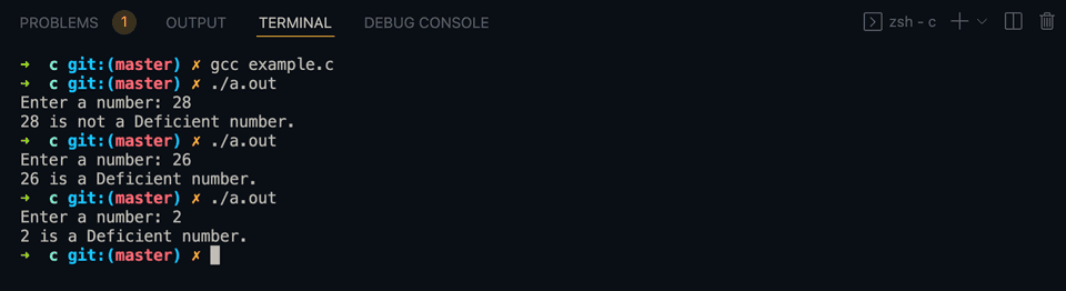 C deficient number example