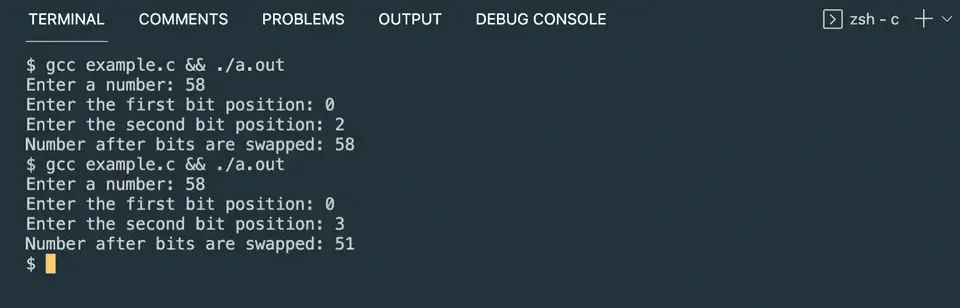 C swap bits example