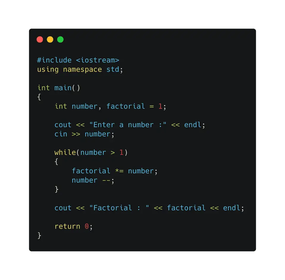 C++ factorial using while loop