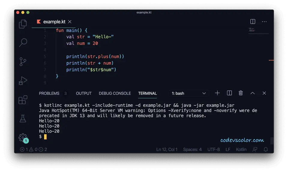 Kotlin concatenate string integer