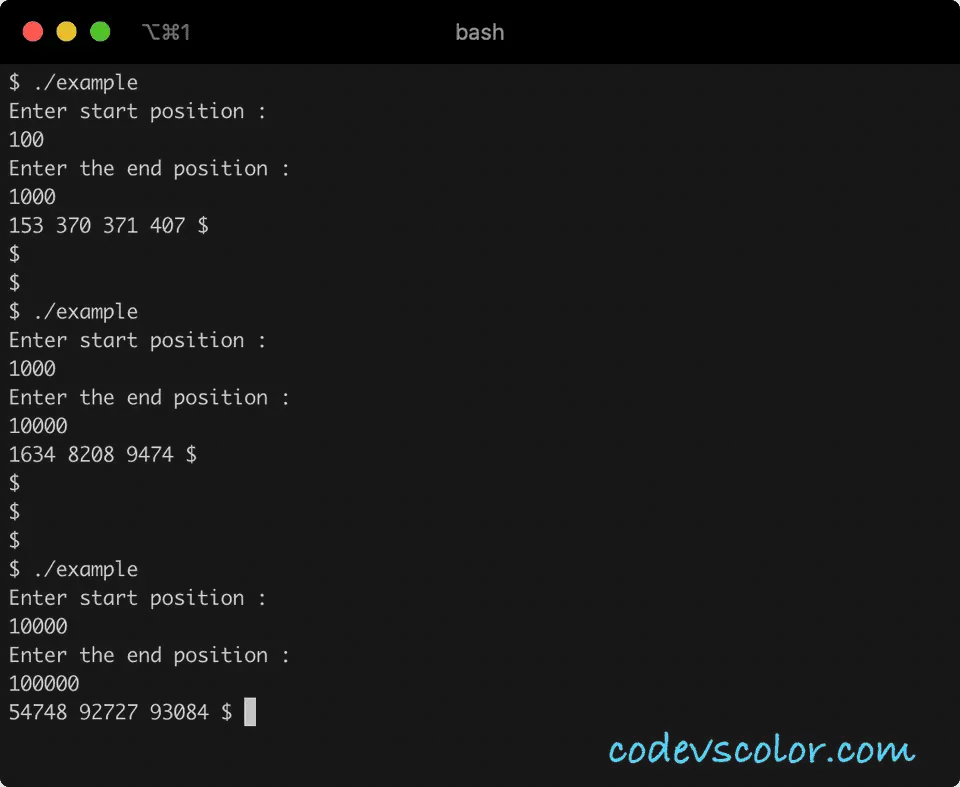 C++ armstrong in range