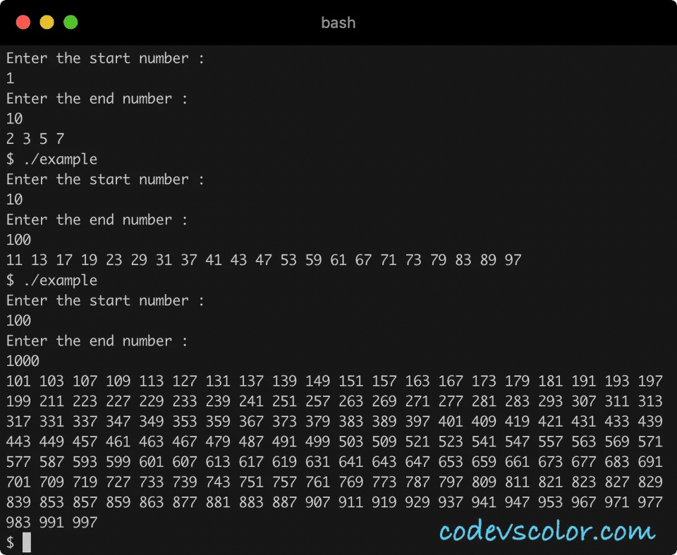 C++ prime in range