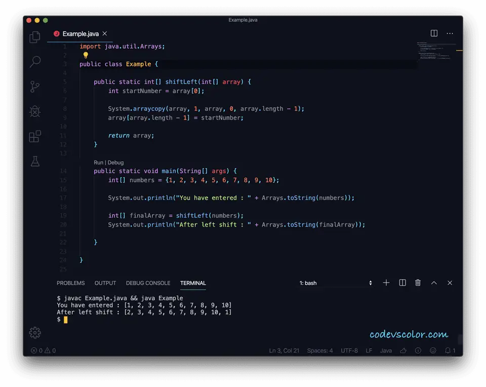 Java leftshift example