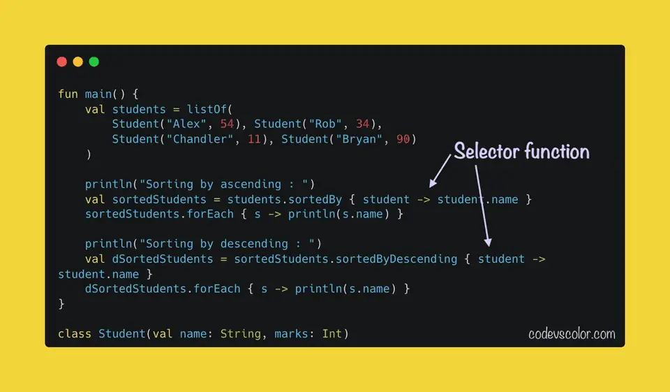 Kotlin sort list ascending descending example