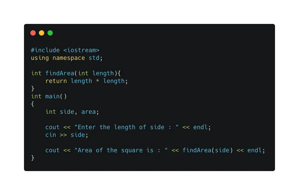 C++ program to find the area of a square using a function