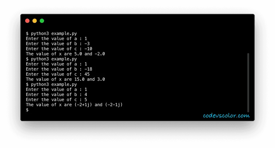 python quadratic equation example