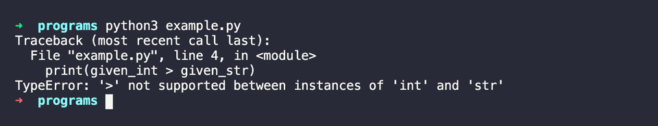 Python error string int compared