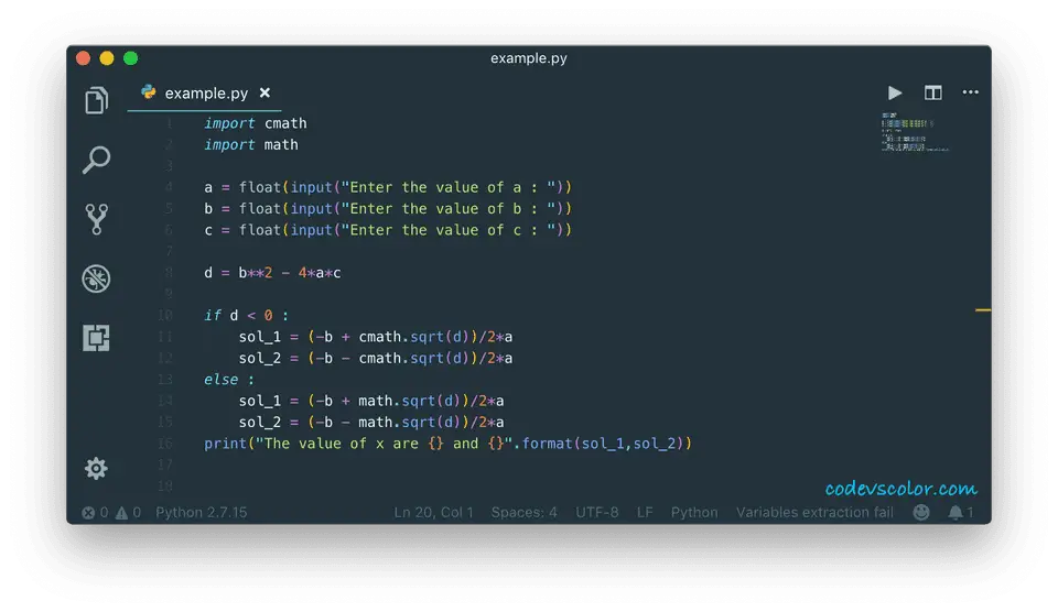 python program to solve quadratic equation