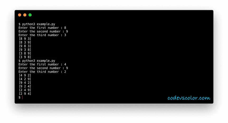 Python print combination three numbers