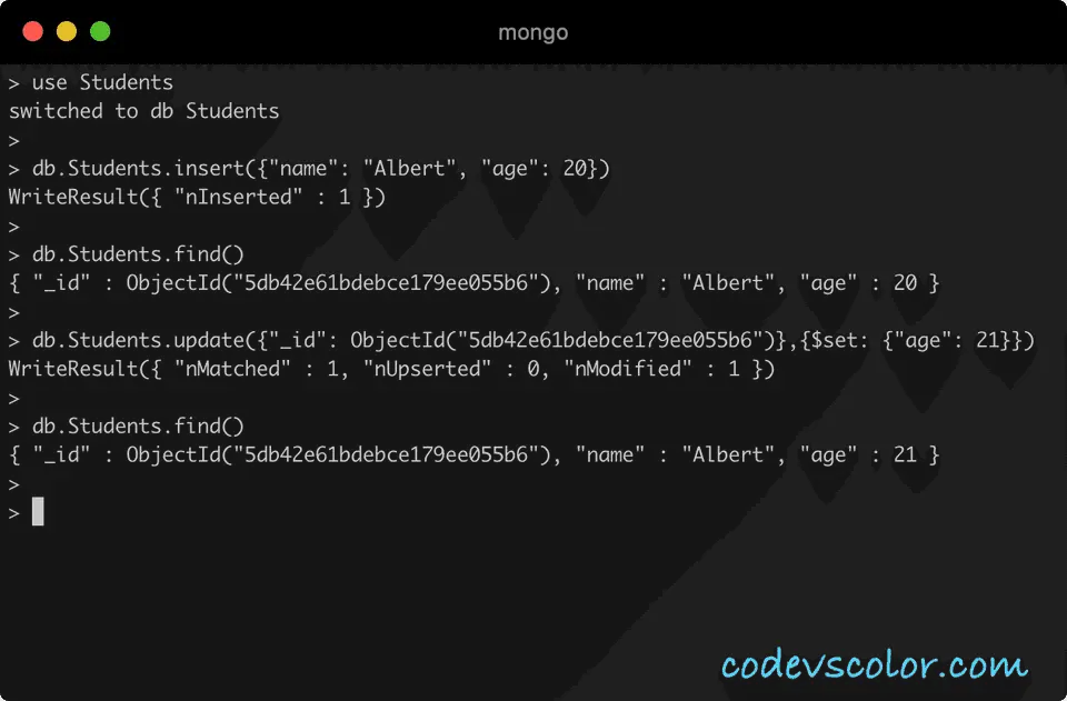 MongoDB update one document