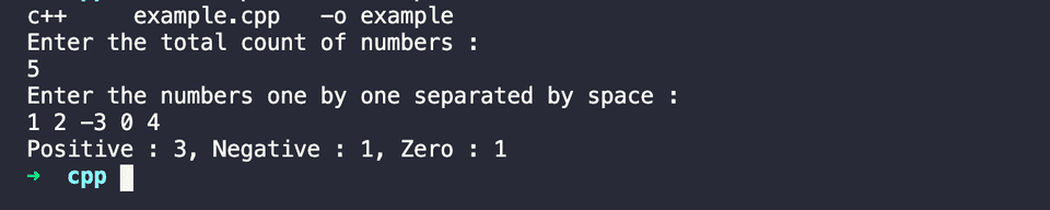 C++ count positive, negative and zero