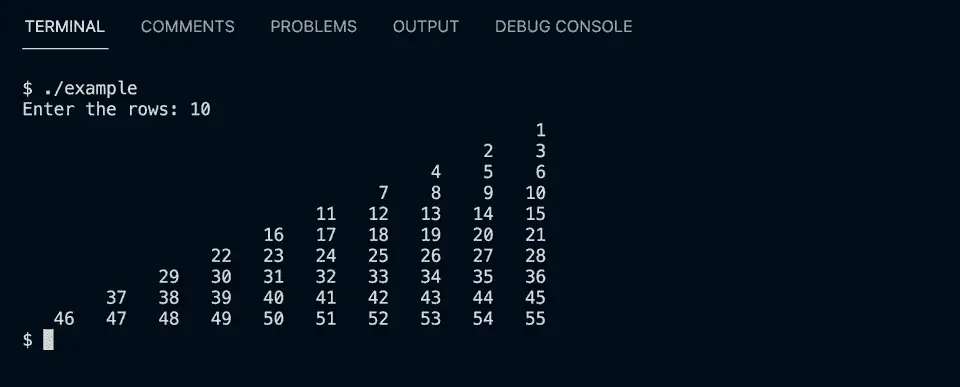 C++ right oriented right angled pyramid