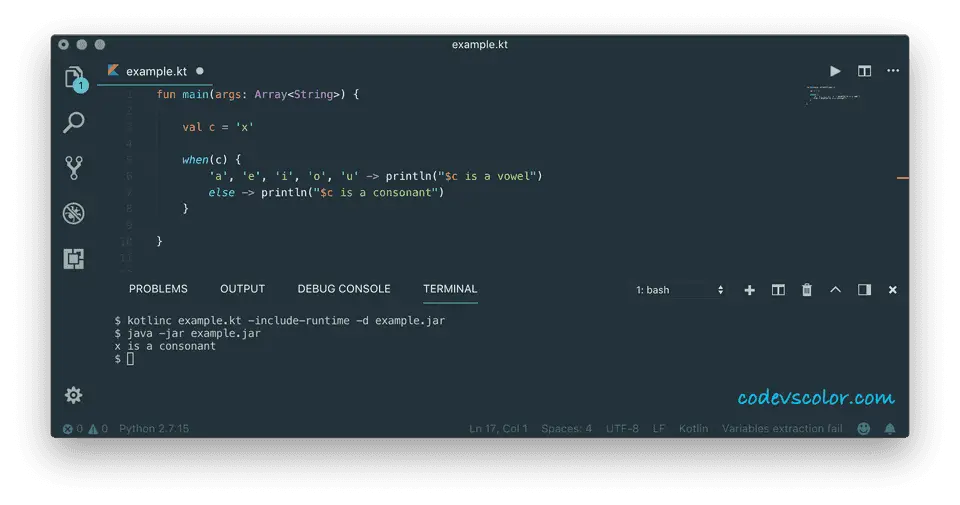 kotlin check alphabet vowel or consonent