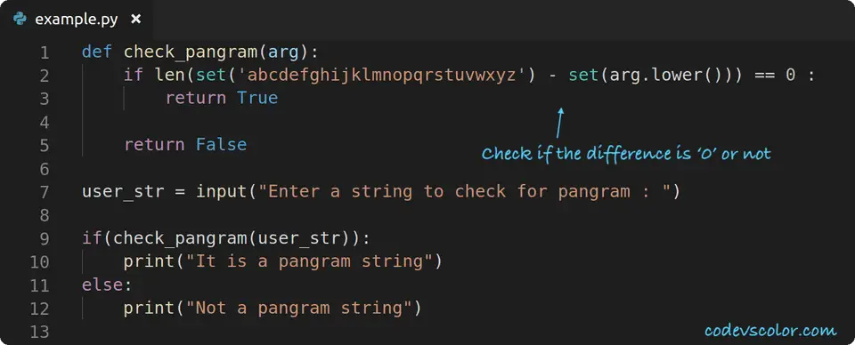 python check pangram string