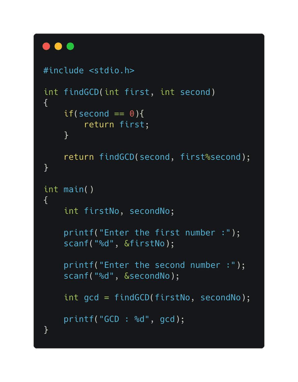 c program to find gcd using euclidean algorithm