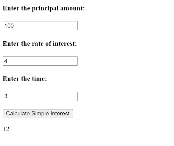 JavaScript example to calculate simple interest