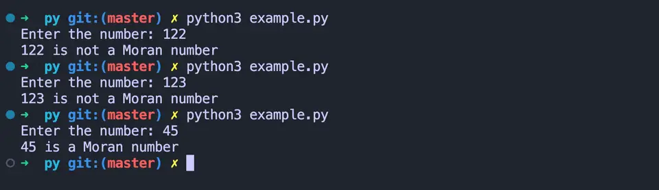 Python example program to check for Moran number