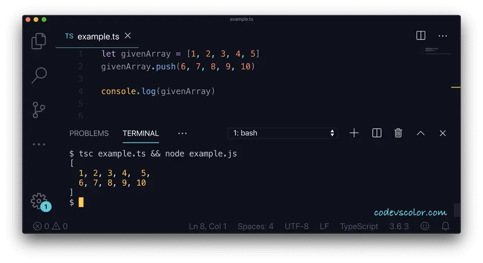 TypeScript array add elements push