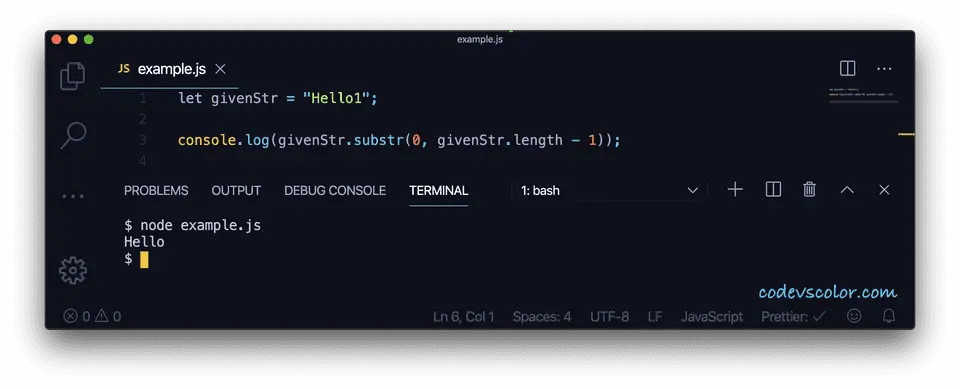 JavaScript remove last string character substring