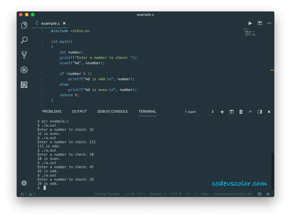 c check even or odd using bitwise operator