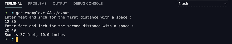 c add distance using structure example