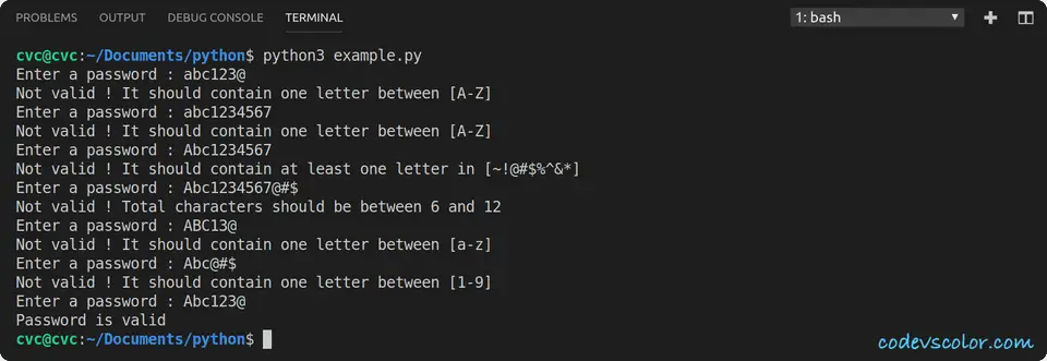 python example validate password