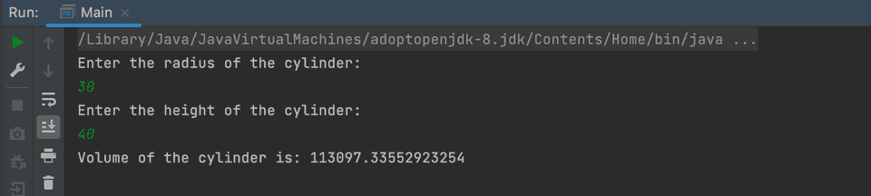 Java volume of a cylinder example