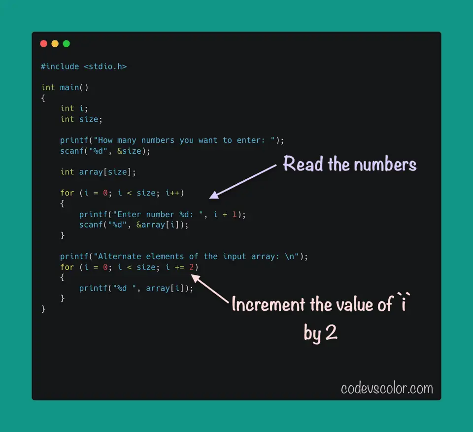 Print alternate numbers of an array in C