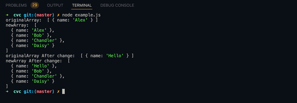 JavaScript array concat example
