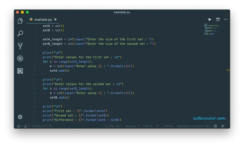 python find set difference