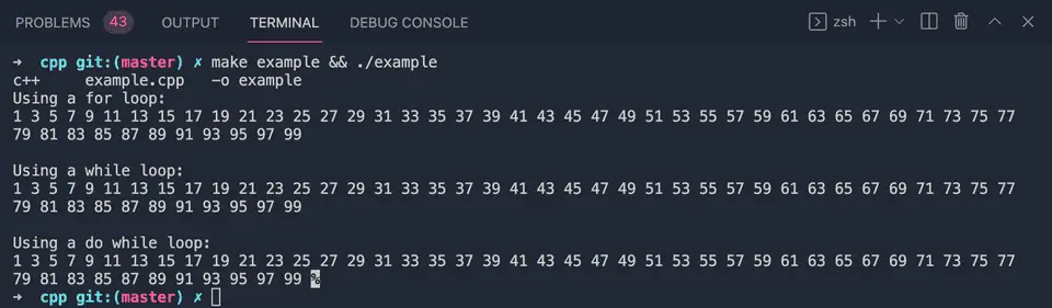 C++ print odd numbers 1 to 100